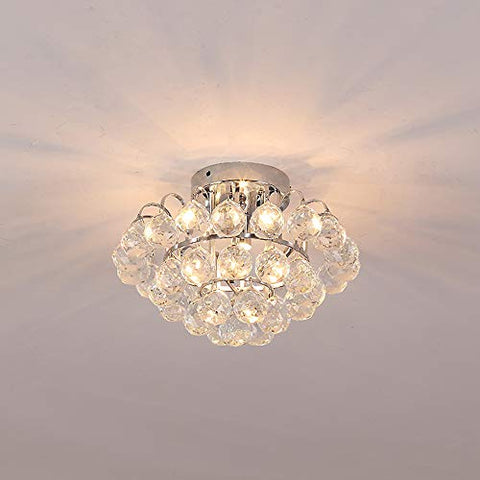 Crystal Chandelier, Mini Crystal Ceiling Light, Flush Mount Chrome Finish Crystal Pendant Lamp for Study Room, Dining Room, Bedroom, Living RoomCrystal Chandelier, Mini Crystal Ceiling Light, Flush Mount Chrome Finish Crystal Pendant Lamp for Study Room