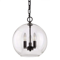 12″ Pendant Lamp with 3 Lights Clear Glass Globe Lamp Chandelier Ball Shape Ceiling Light for Home Hotel Coffee Bar