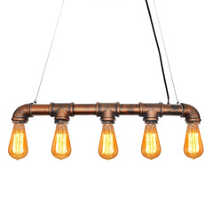 Ikakon Adjustable Water Pipe Vintage Nordic Loft Chandeliers Light Retro Metal Industrial Copper Finish Pendant Light Island Light Fixture,5 Lights