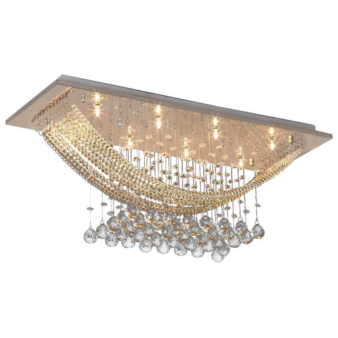 Crystal Raindrop Chandelier Modern Pendant Lamp Ceiling Light Flush Mount LED Lighting Fixtures with 8 Lights for Living Room Dining Room, L30″X H11″