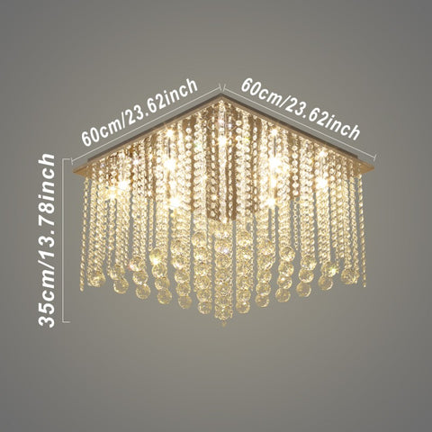 Etelux Square Crystal Chandelier Ceiling Light, Modern Crystal Pendant Lamp, Flush Mount Suspension Light Fixture for Living Room, Bedroom, Dining Room, Indoor use, Restaurant Hotel Villa Hallway