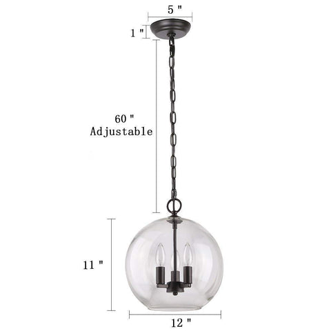 12″ Pendant Lamp with 3 Lights Clear Glass Globe Lamp Chandelier Ball Shape Ceiling Light for Home Hotel Coffee Bar