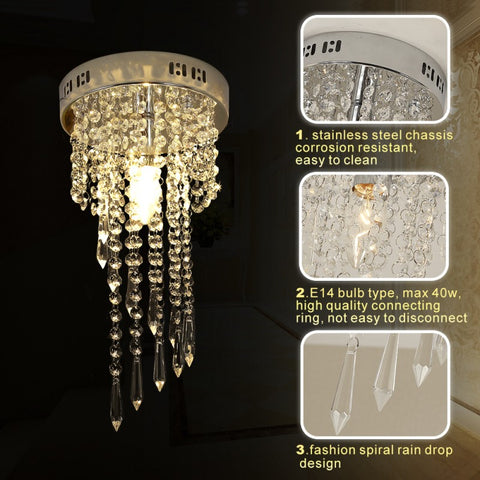 Etelux Crystal Chandelier Ceiling Light, Modern Mini Style Pendant Light, Flush Mount Suspension Lighting Fixtures for Living Room, Bedroom, Study Room