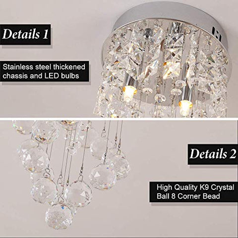 Crystal Ceiling Light, Mini Style Modern Crystal Chandeliers, Flush Mount Pendant Light Fixtures for Living Room, Bedroom, Study Room