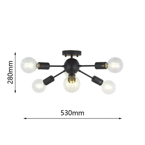 Sputnik Contemporary Chandelier Modern Flush Mount Lighting Black Ceiling Light 6 Lights (Bulb Not Included)