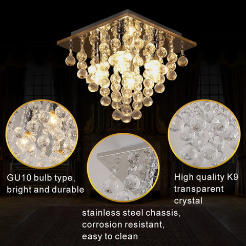 Etelux Crystal Ceiling Light Chandelier, Modern Mini Style Pendant Light, Flush Mount Suspension Lighting Fixtures for Living Room, Bedroom, Study Room