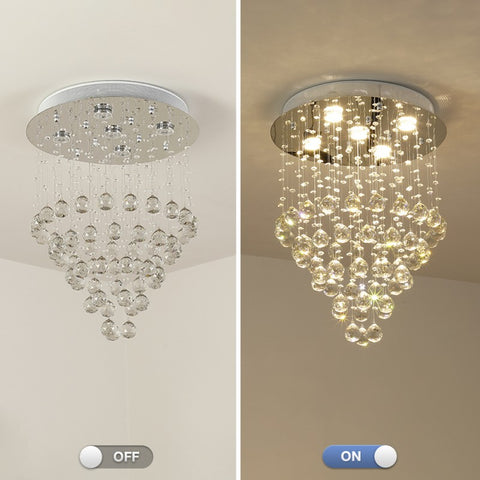 Etelux Round Crystal Ceiling Light Chandelier, Modern K9 Crystal Pendant Lamp, Flush Mount Suspension Light Fixture for Living Room, Bedroom, Dining Room, Indoor use, Restaurant Hotel Villa Hallway