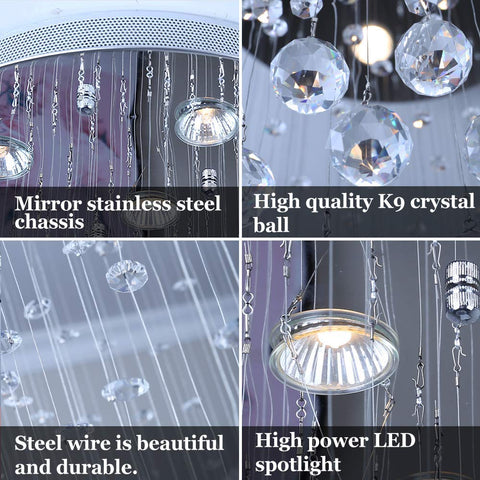 Etelux Modern Chandelier Lights Crystal Rain Drop Ceiling Lighting Pendant Lights with 6 Lights