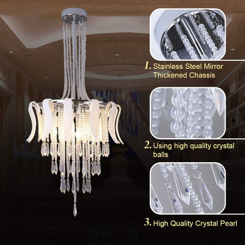 Etelux Crystal Chandelier, Modern Crystal Pendant Light, Crystal Ceiling Lamp with 4 LED Lights for Living Room Bedroom Kitchen Study Room Office