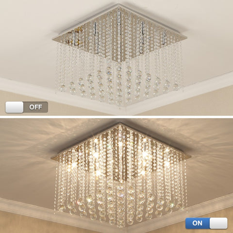 Etelux Square Crystal Chandelier Ceiling Light, Modern Crystal Pendant Lamp, Flush Mount Suspension Light Fixture for Living Room, Bedroom, Dining Room, Indoor use, Restaurant Hotel Villa Hallway